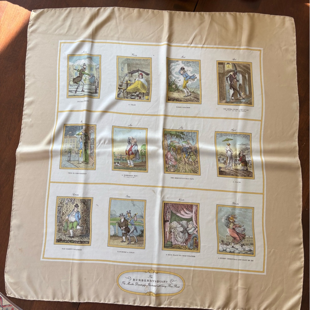 Burberry Beige, Cream and Pastel Multi-Color Silk Scarf